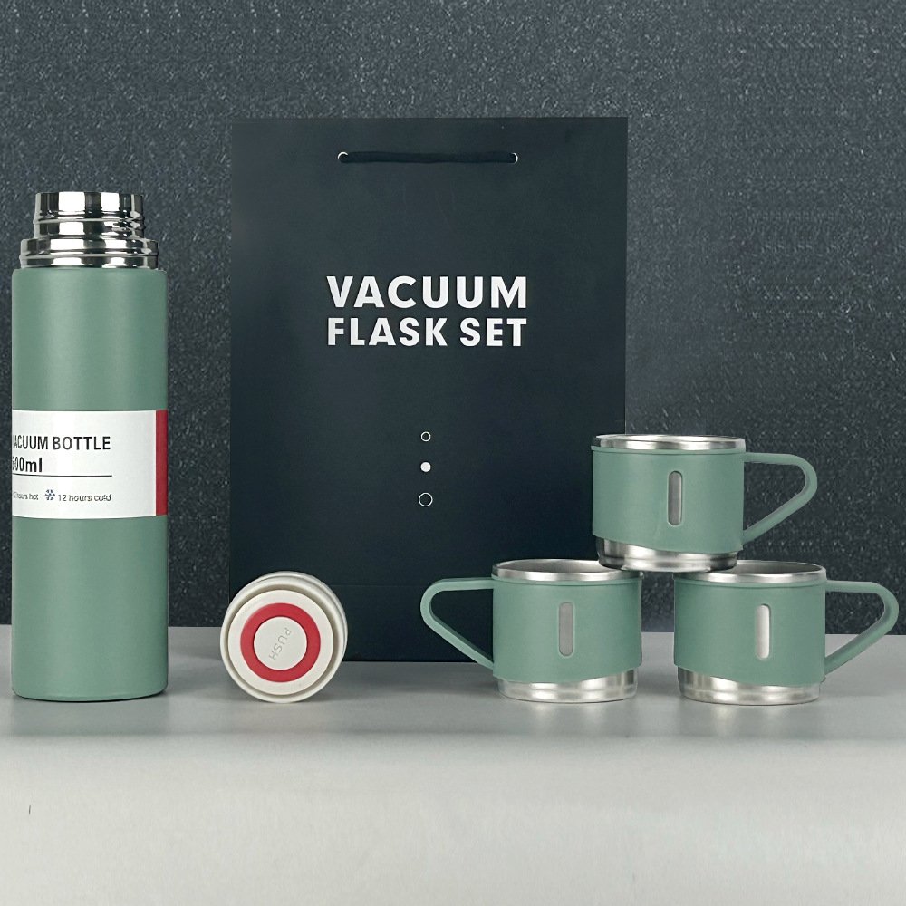 wholesale double wall customized logo small order Vacuum Flasks gift set 3 cups stainless steel for birthday