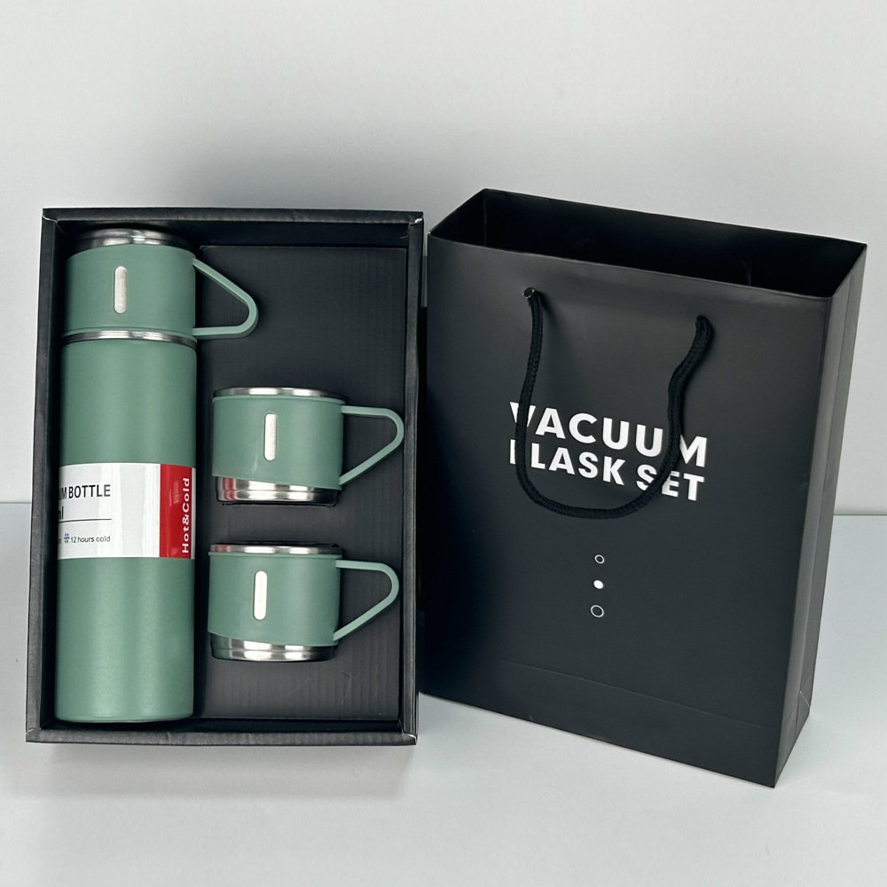 wholesale double wall customized logo small order Vacuum Flasks gift set 3 cups stainless steel for birthday