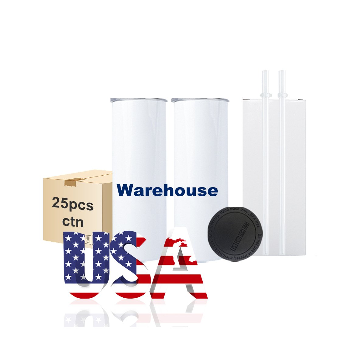 KOCDAM USA Warehouse Bulk 30oz 20oz Stainless Steel Double Wall Heat Press Sublimation Blanks Skinny Straight Tumbler with Straw