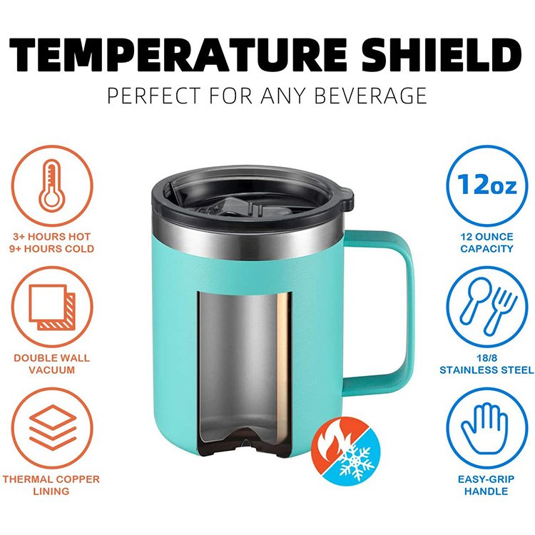 Double Wall 12oz Stainless Steel Insulated Coffee Mug Vacuum Travel Mug Tumbler Cup with Lid