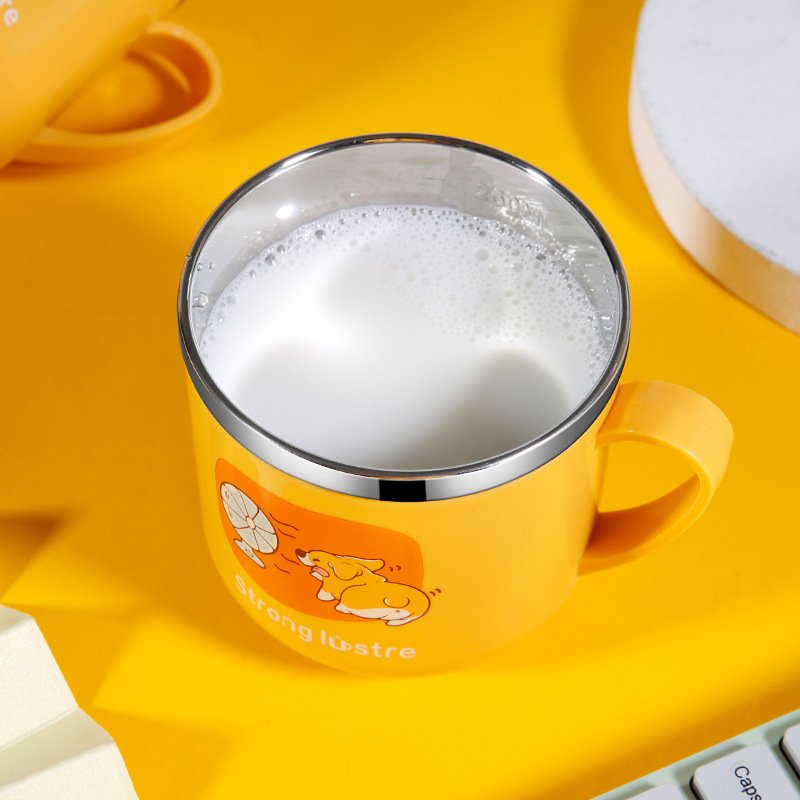 250ml Portable 304 Stainless Steel Children's Milk Cup Double Wall Cartoon Water Mug With Straw And Lid For Kids