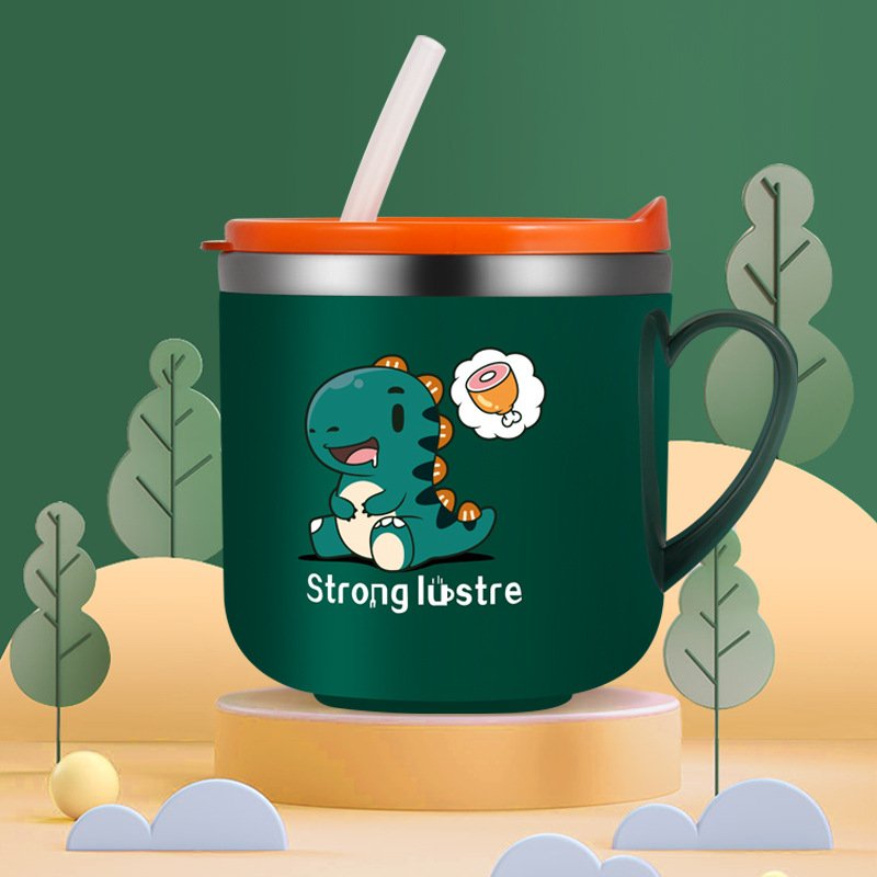 250ml Portable 304 Stainless Steel Children's Milk Cup Double Wall Cartoon Water Mug With Straw And Lid For Kids