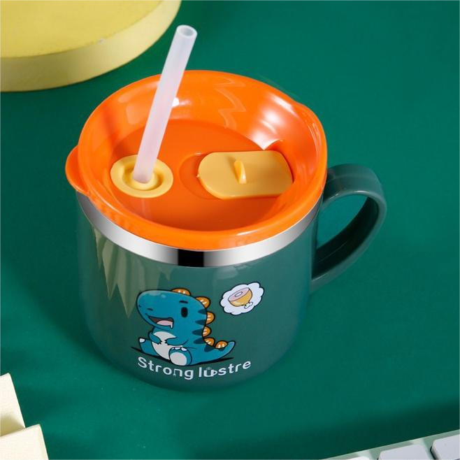 250ml Portable 304 Stainless Steel Children's Milk Cup Double Wall Cartoon Water Mug With Straw And Lid For Kids