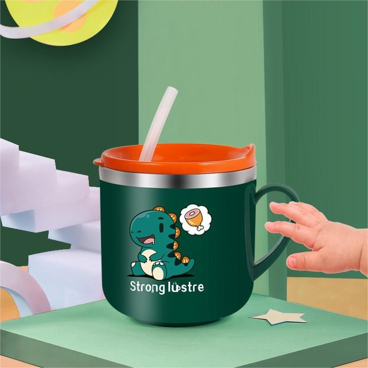 250ml Portable 304 Stainless Steel Children's Milk Cup Double Wall Cartoon Water Mug With Straw And Lid For Kids