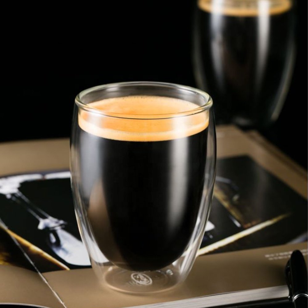 CnGlass Tea Cup Microwave Safe Drinking Glass Double Wall Glass Tumbler Borosilicate Insulated Glass Coffee Mug 350ML No Handle