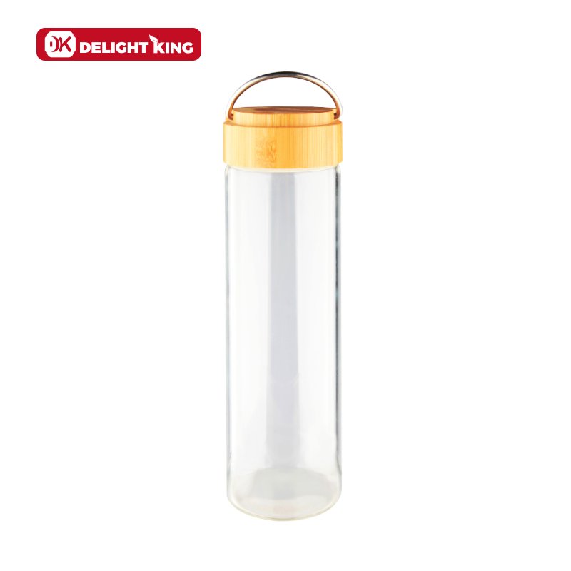 High borosilicate glass water drinking bottle classic design with bamboo lid BPA free glass fancy glass water bottle