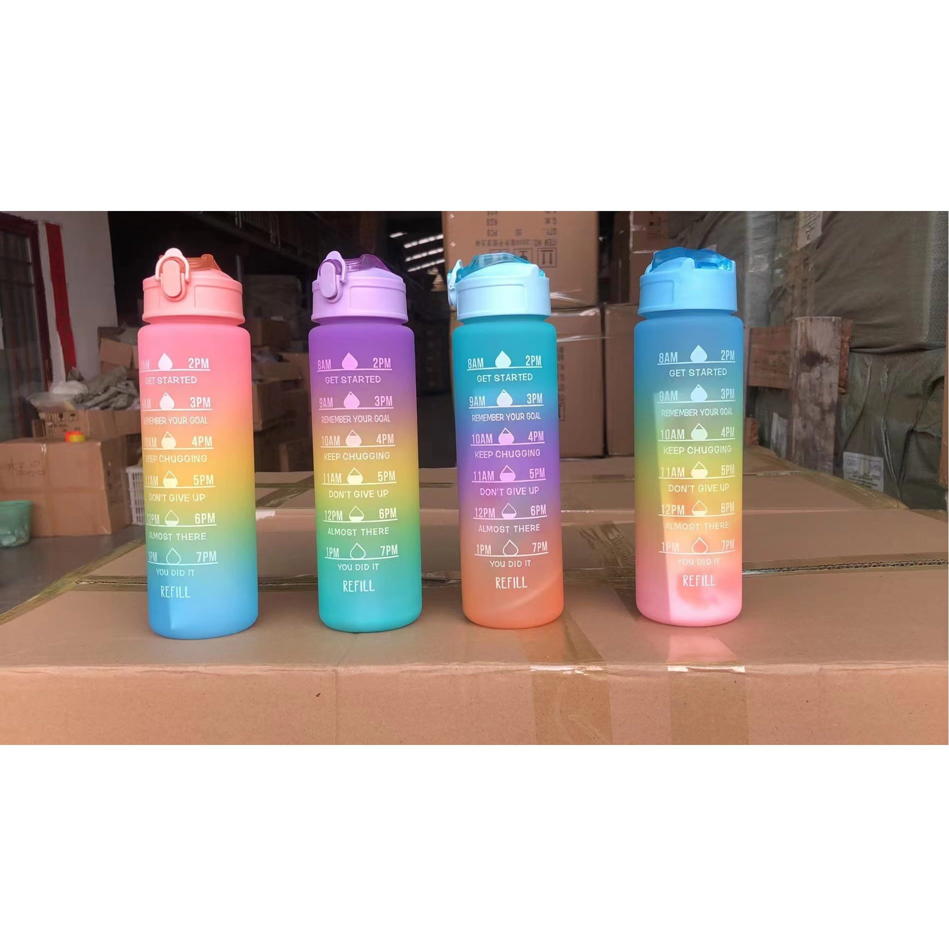 Fitness time maker tritan sk pc bpa free plastic protein custom logo 32oz 1 litter motivational 1000ml water bottle for sport