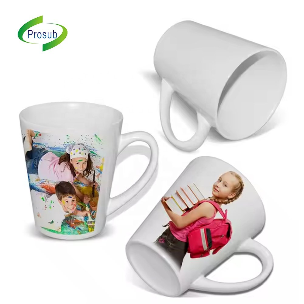 Prosub Wholesale Conical 12oz Sublimation Coffee Mug Custom Printing Blank White Sublimation Ceramic Cup