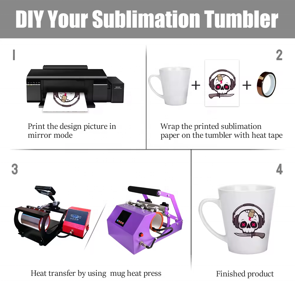 Prosub Wholesale Conical 12oz Sublimation Coffee Mug Custom Printing Blank White Sublimation Ceramic Cup