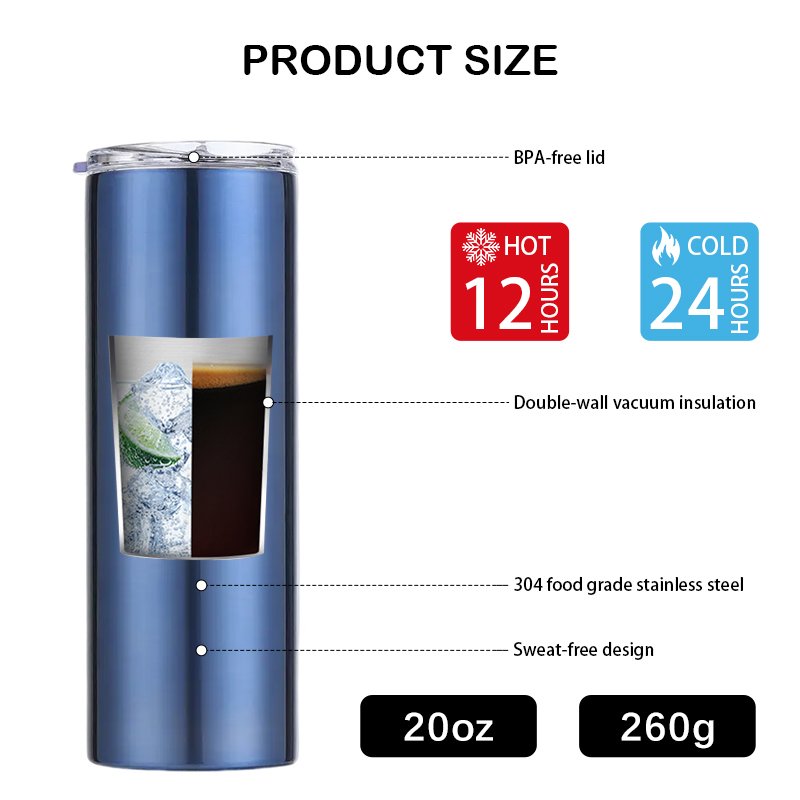 Custom logo Double Wall Coffee Mug 20oz Insulated Stainless Steel straight skinny tumbler Luxury Space Business Beer