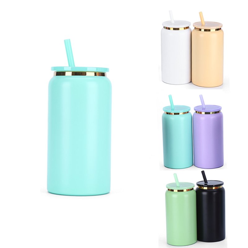 16oz customized colorful Mason Can tumbler 304 stainless steel water cup double wall insulated mugs without handle 480ml