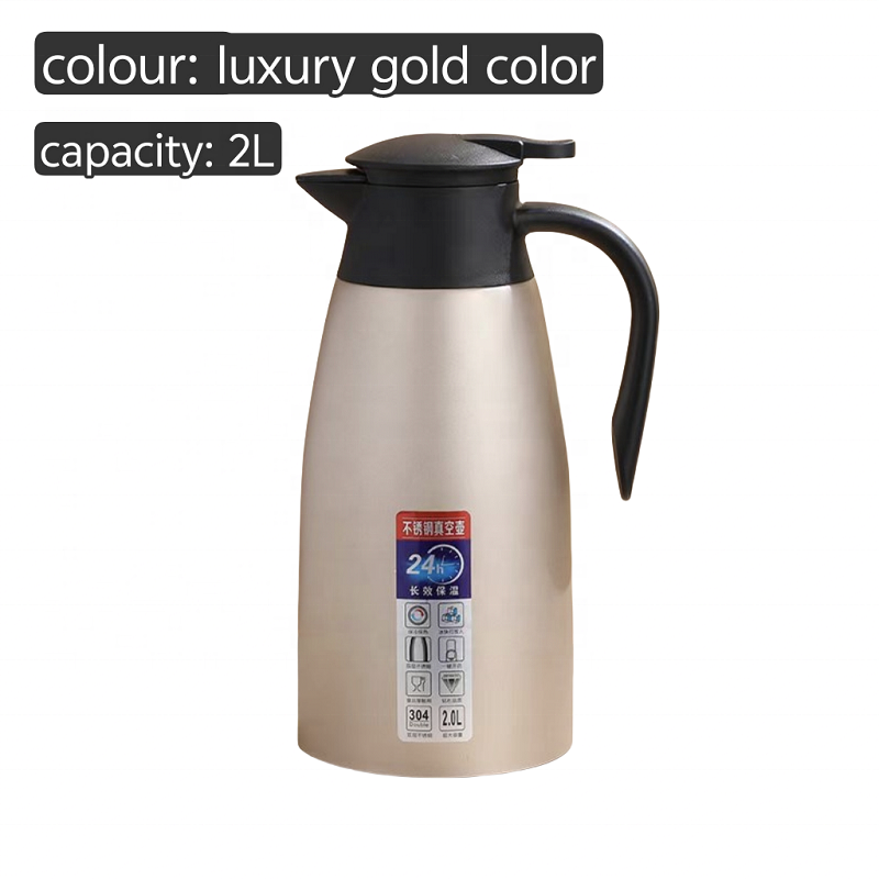 Simple stylish golden 2L Large capacity 304 stainless steel vacuum flask kettle suitable for meeting venues