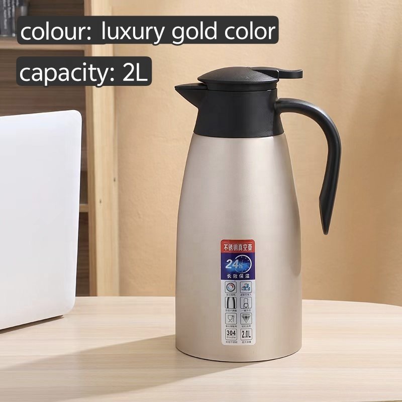 Simple stylish golden 2L Large capacity 304 stainless steel vacuum flask kettle suitable for meeting venues