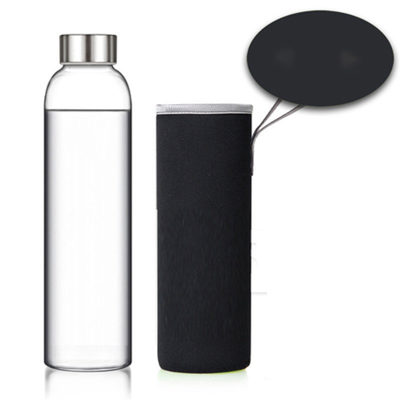 Hot Fancy 280ml 360ml 420ml 550ml BPA free Drinking Borosilicate Glass Water Bottle With Neoprene Cover and stainless steel / ba