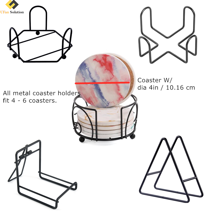 Coaster Trivet Holder, Metal 4.3 Inch Black Iron Metal Coasters Holder Storage Caddy for Both Round and Square Coasters