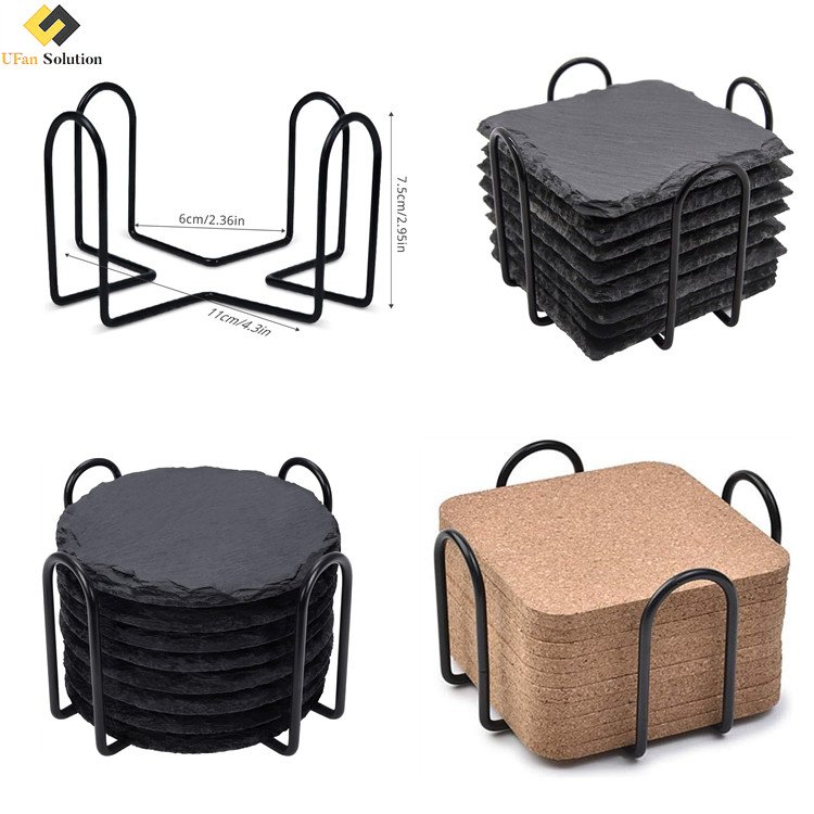 Coaster Trivet Holder, Metal 4.3 Inch Black Iron Metal Coasters Holder Storage Caddy for Both Round and Square Coasters