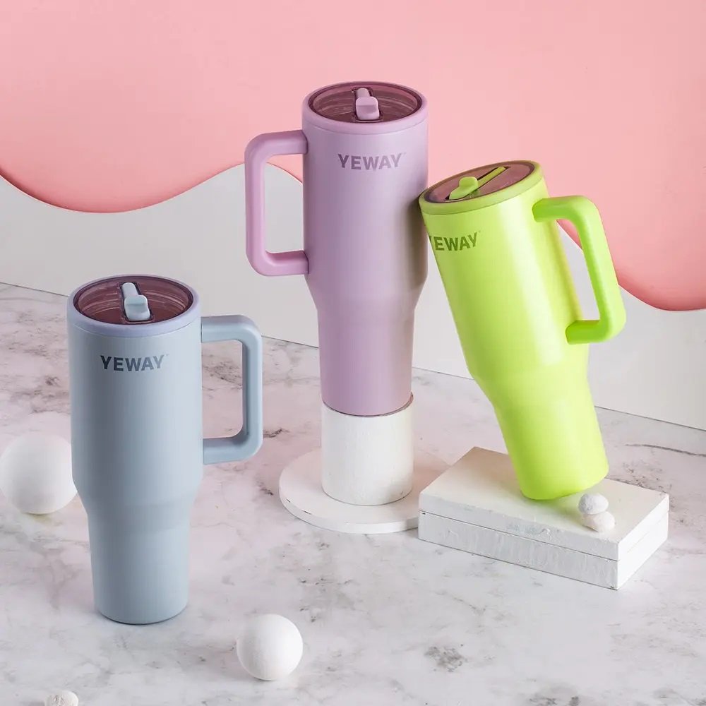 Yeway Customized 40oz Tumbler with Straw Vacuum Flask Powder Coated Stainless Steel Insulated Water Bottle Double Wall