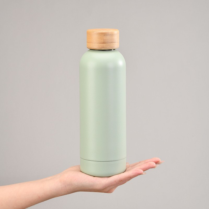 Eco friendly 304 double wall wood grain stainless steel vacuum flask wooden top lid