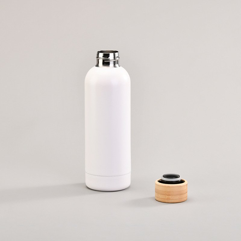 Eco friendly 304 double wall wood grain stainless steel vacuum flask wooden top lid