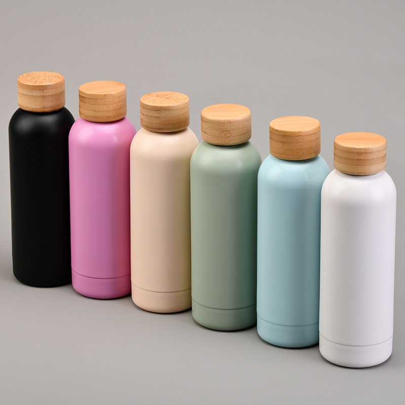 Eco friendly 304 double wall wood grain stainless steel vacuum flask wooden top lid
