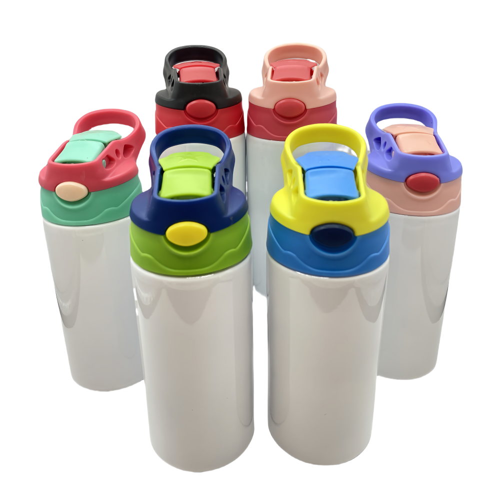 USA Warehouse 12/20oz Stainless Steel Vacuum Insulated Sippy Water Bottle Flip Top Blank Sublimation Kids Tumbler with Straw