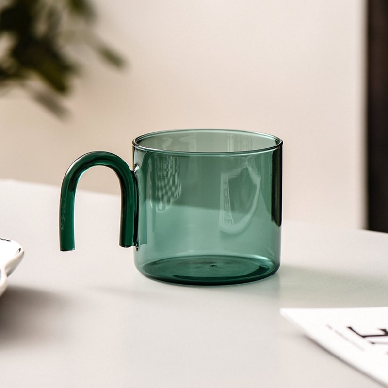 300ML INS Style Colored Glass Coffee Mug Heat-resistant Handgrip Breakfast Milk Tea Juice Cup Microwave Safe Birthday Gift