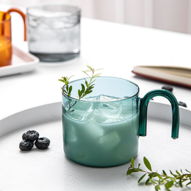 300ML INS Style Colored Glass Coffee Mug Heat-resistant Handgrip Breakfast Milk Tea Juice Cup Microwave Safe Birthday Gift