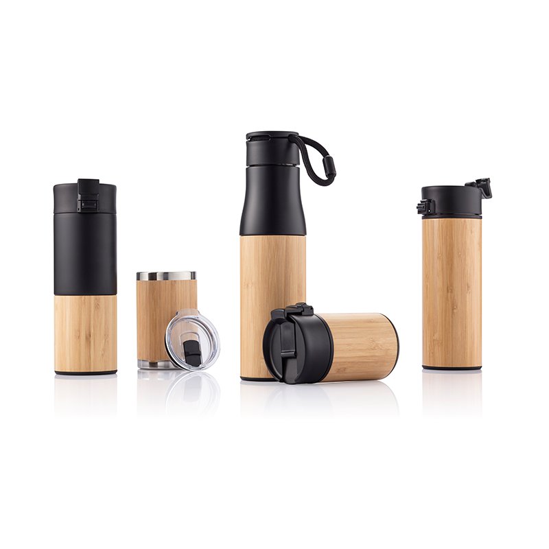Dishwasher Safe Vacuum Flasks 17oz Recycled Insulated Stainless Steel Water Bottle with Bamboo Case