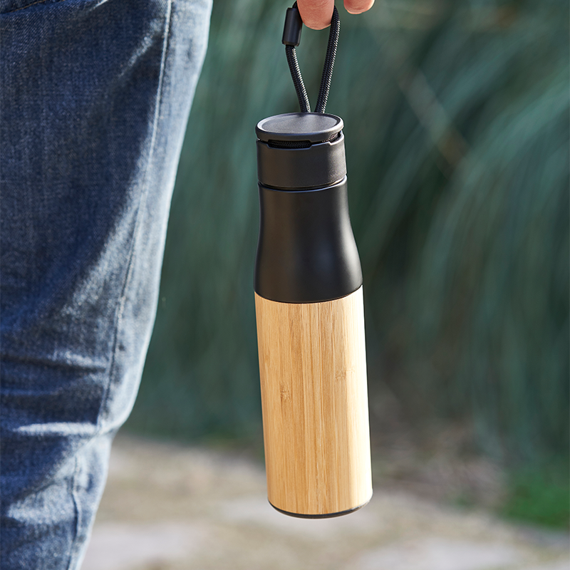 Dishwasher Safe Vacuum Flasks 17oz Recycled Insulated Stainless Steel Water Bottle with Bamboo Case