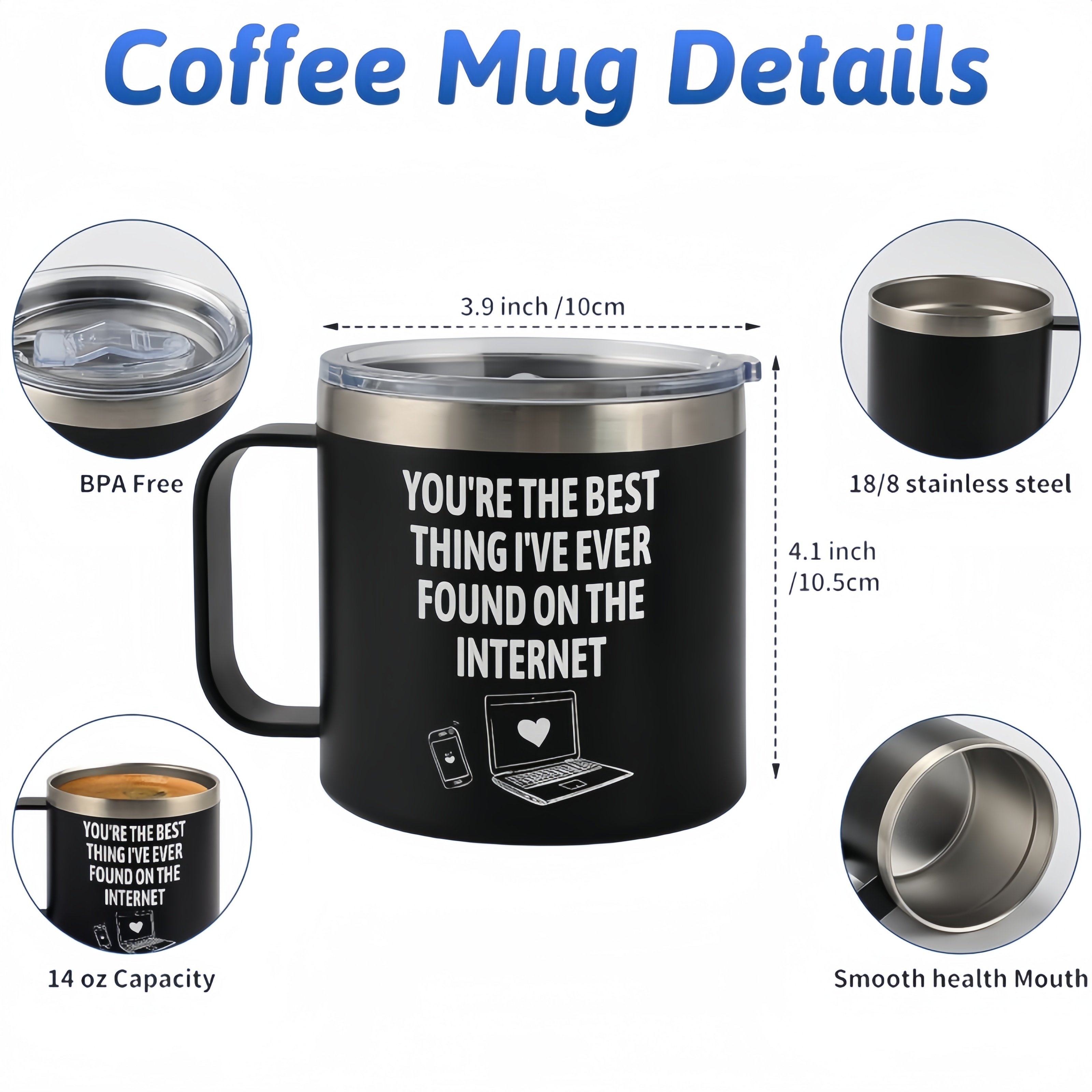 Wholesale 14 oz Powder Coated Reusable tumbler Insulated Stainless Steel Coffee Mug with Handle Double Wall Coffee Travel Mug