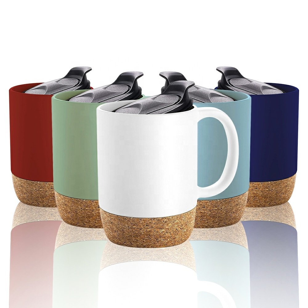 15oz Large Ceramic Coffee Mugs with Insulated Cork Bottom and Splash Proof Mug Lid Custom Travel Sublimation Porcelain