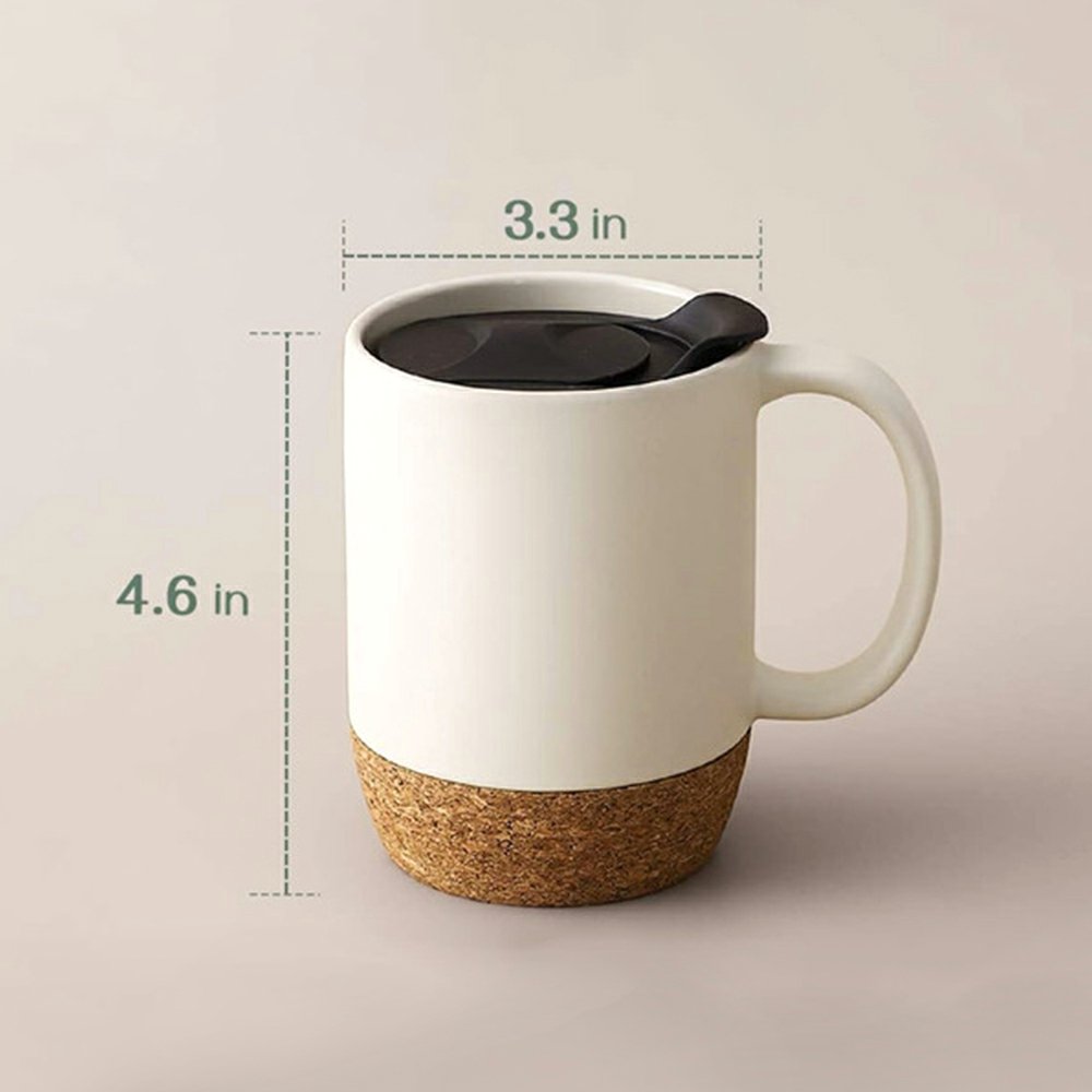 15oz Large Ceramic Coffee Mugs with Insulated Cork Bottom and Splash Proof Mug Lid Custom Travel Sublimation Porcelain