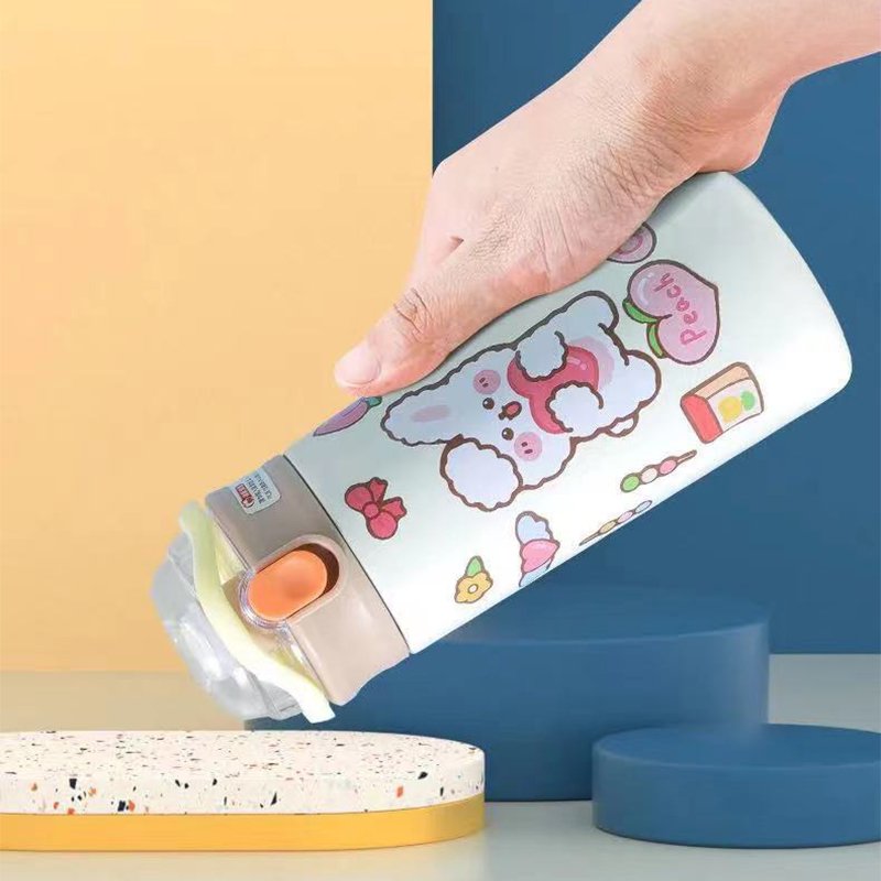 Wholesale 500ml Stainless Steel Children Cute Cartoon Vacuum Flasks Kids Tumbler Thermos Mug Thermal Water Bottle With Straw