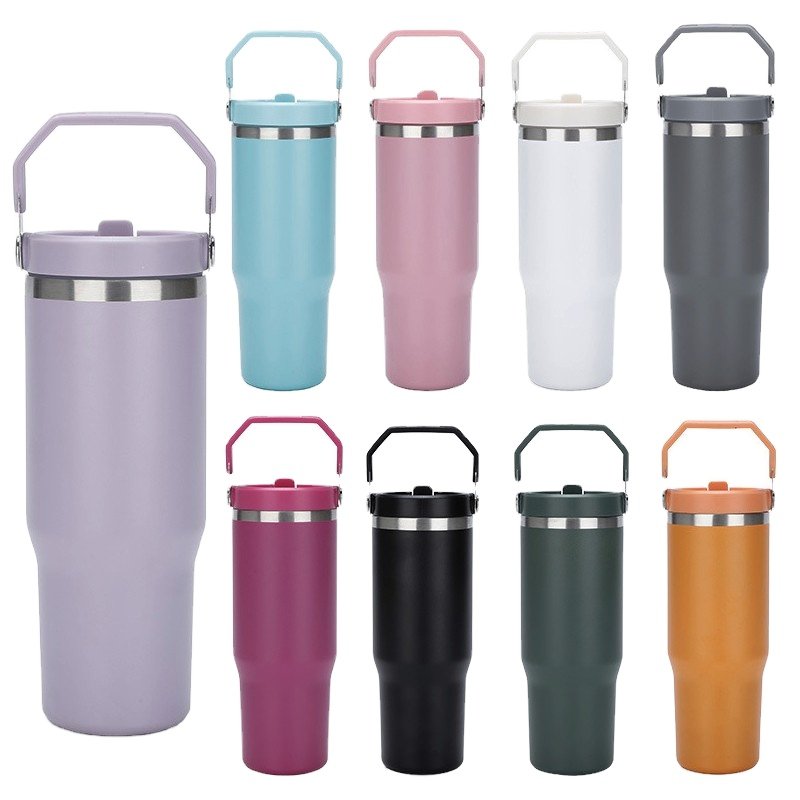 2024 Hot 304 Stainless Steel Insulated Straw Cup Vacuum Flask Thermos for Coffee Car Fitness Outdoor Sports with Lid and Handle