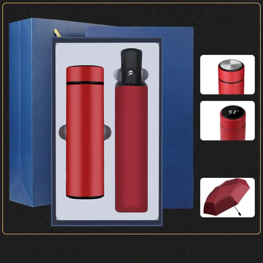 High Quality Business Insulated Custom Gift Logo 304 Stainless Steel coffee Vacuum flask Set 450ml Cup Umbrella Gift Box