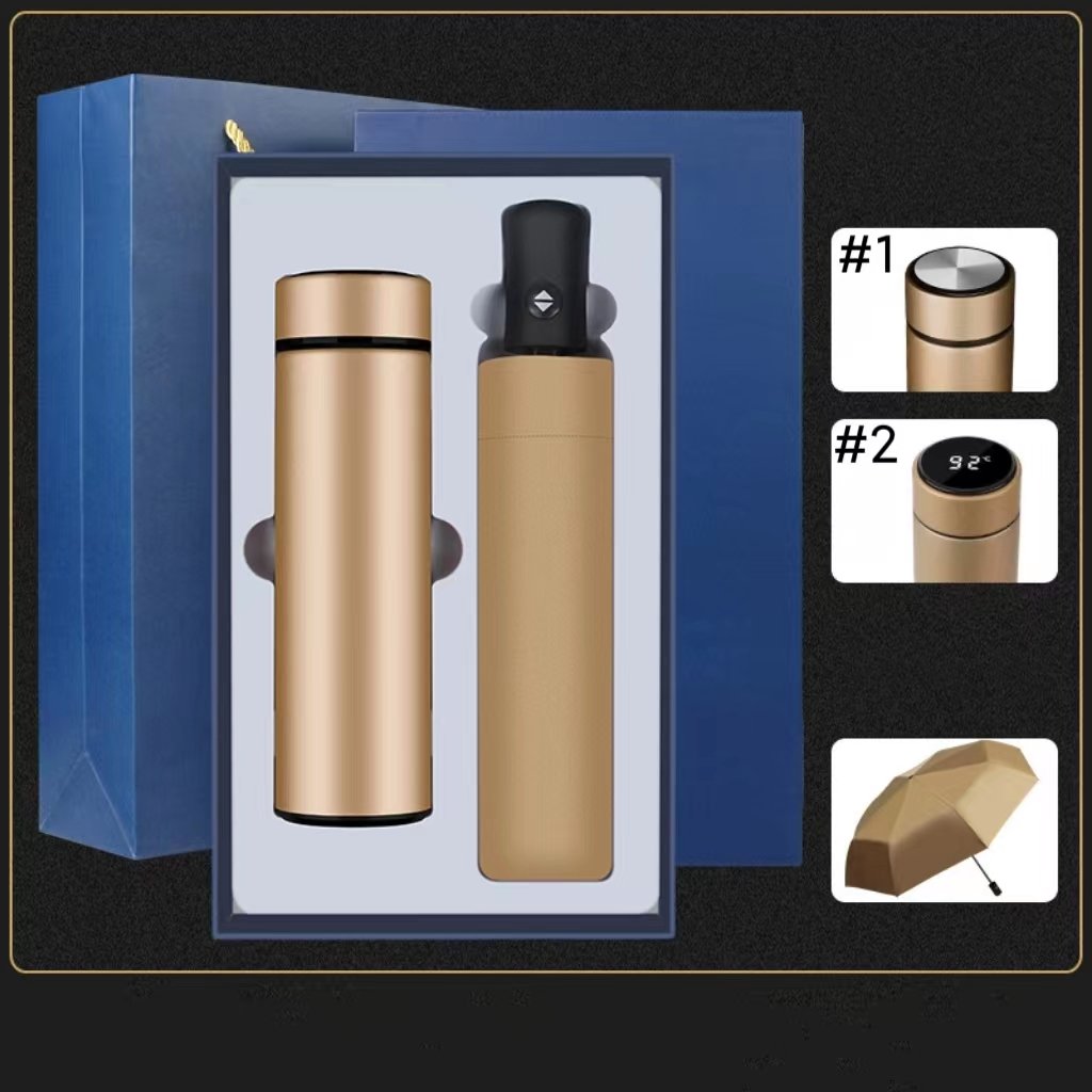 High Quality Business Insulated Custom Gift Logo 304 Stainless Steel coffee Vacuum flask Set 450ml Cup Umbrella Gift Box