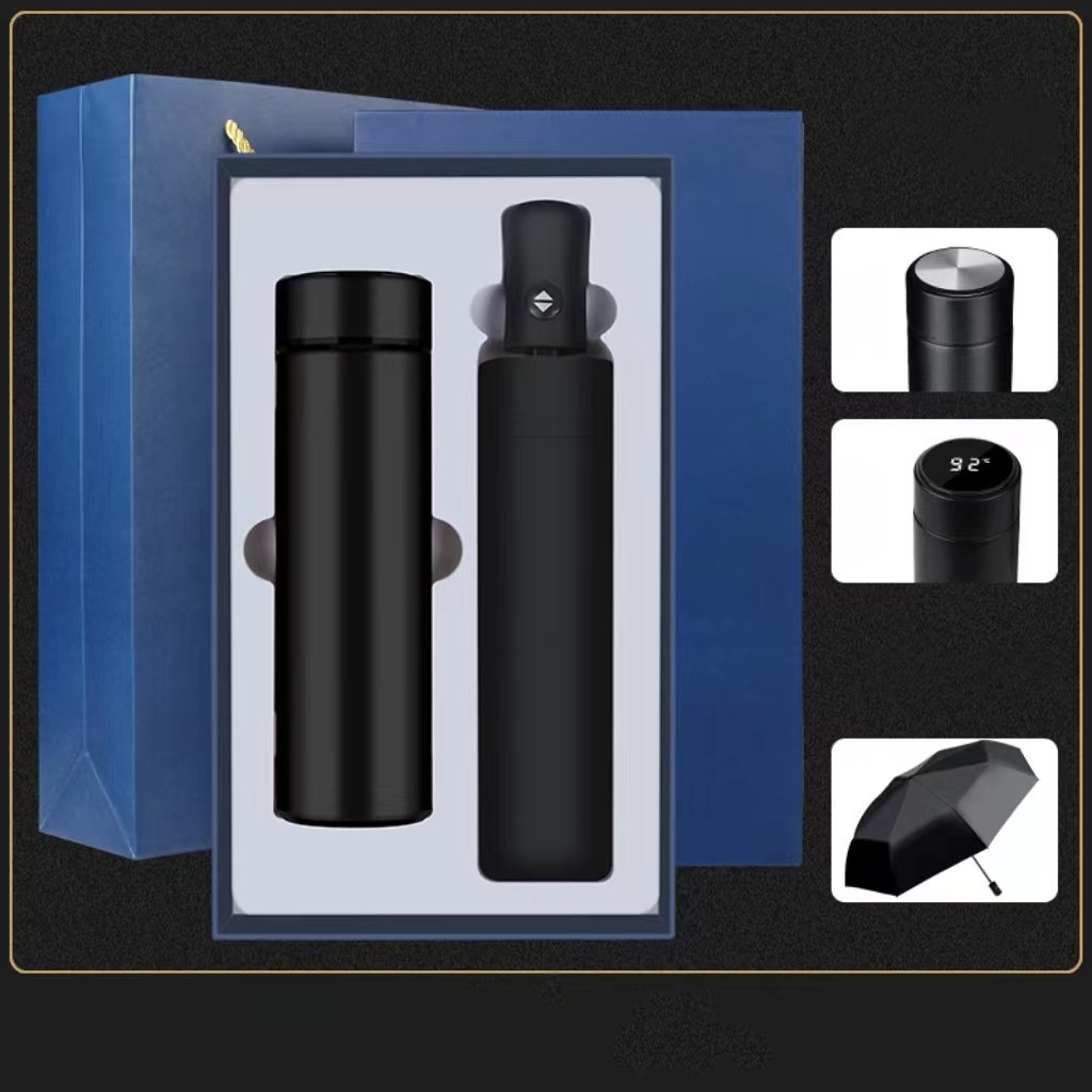 High Quality Business Insulated Custom Gift Logo 304 Stainless Steel coffee Vacuum flask Set 450ml Cup Umbrella Gift Box