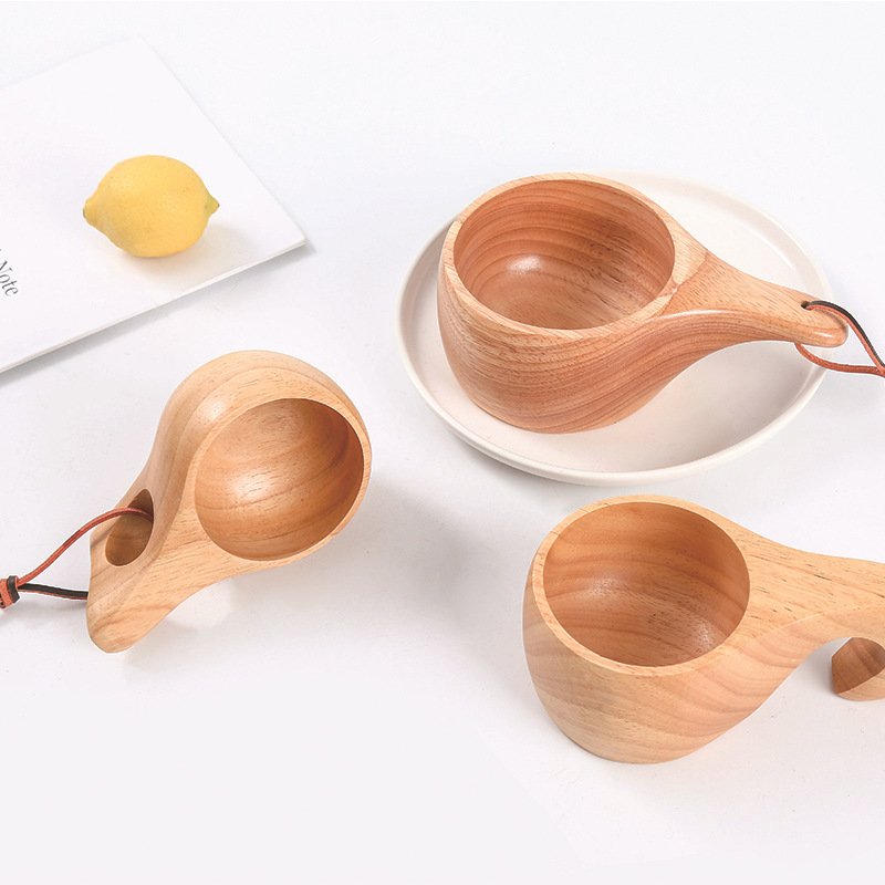 Nordic Style Handmade Wooden Coffee Cup Camping Hiking Survival Portable Outdoor Natural Wood Camp Mug