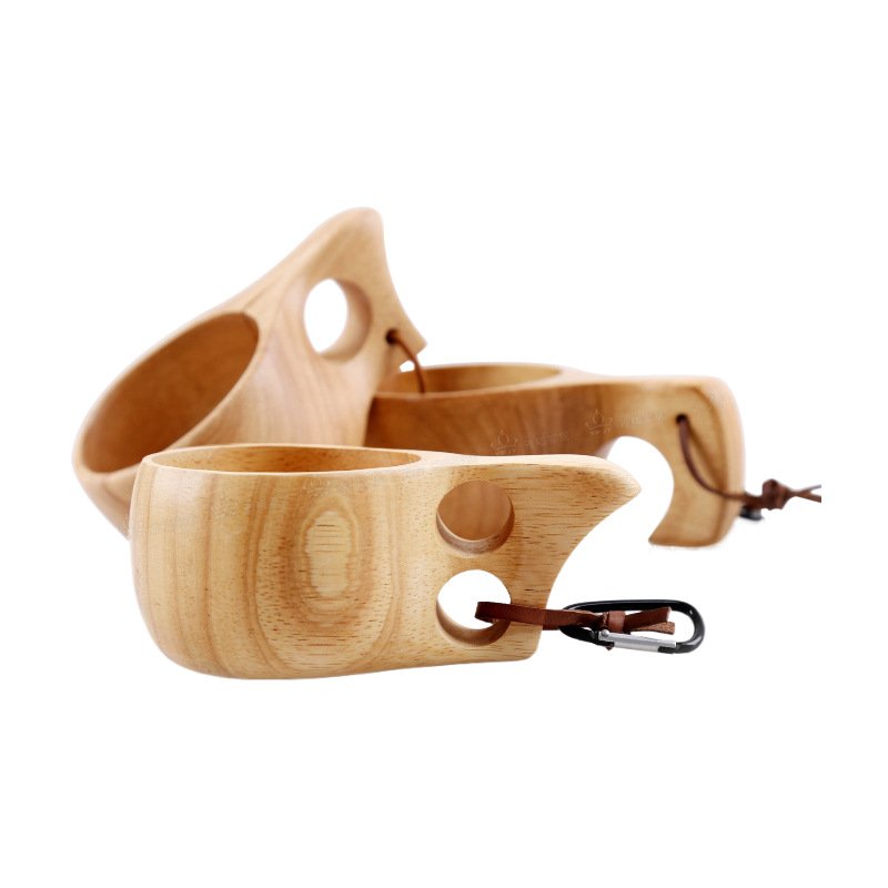 Nordic Style Handmade Wooden Coffee Cup Camping Hiking Survival Portable Outdoor Natural Wood Camp Mug