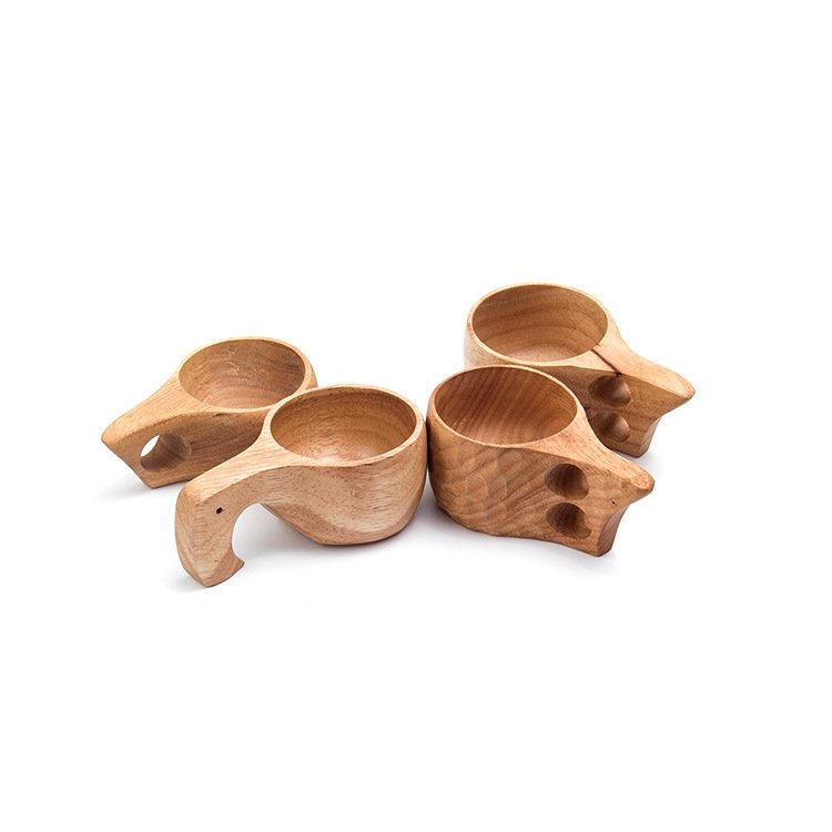 Nordic Style Handmade Wooden Coffee Cup Camping Hiking Survival Portable Outdoor Natural Wood Camp Mug