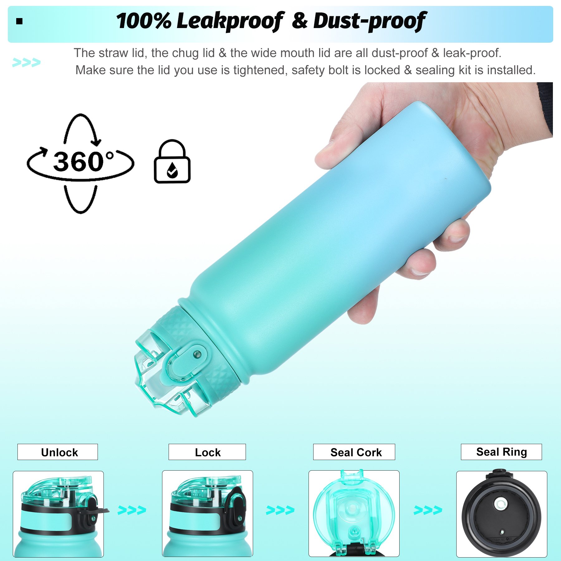 Double Wall Water Bottle Stainless Steel Flask Sports Bottle with Handle Lid vacuum insulated stainless steel 12oz 32oz 20oz