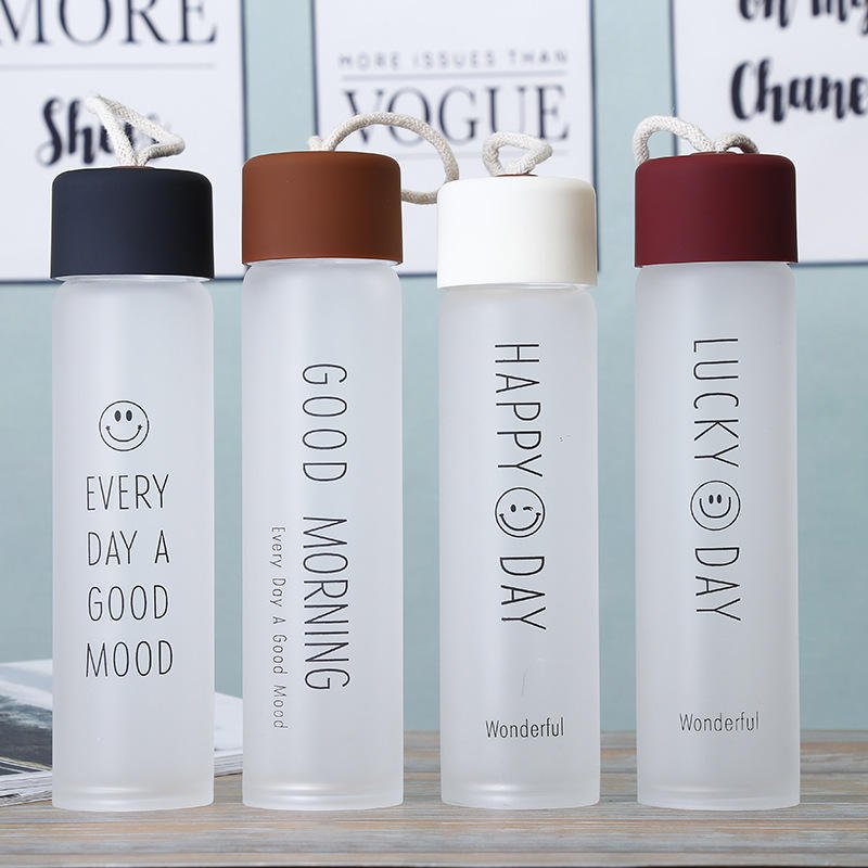 Hot Sale 360ml Cute Frosted Color Drinkware Matte Glass Water Bottle