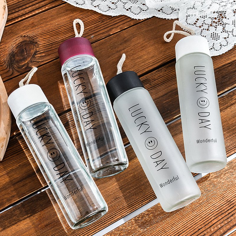 Hot Sale 360ml Cute Frosted Color Drinkware Matte Glass Water Bottle