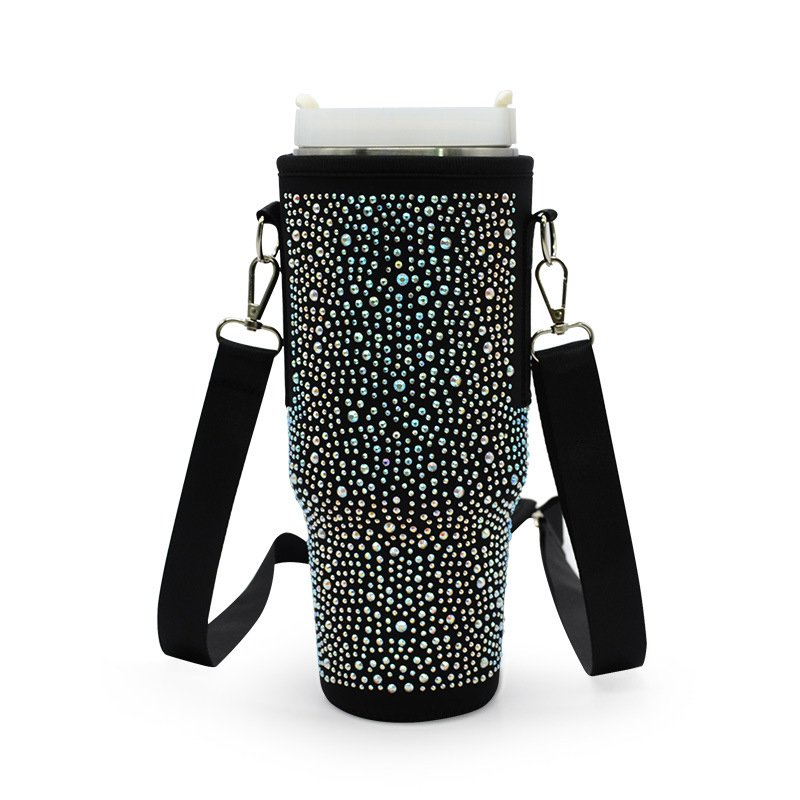 New Neoprene Rhinestone Water Bottle Holder Bag 40 oz Tumbler Bag Tumbler Accessories Bling Water Bottle Carrier With Strap 40oz