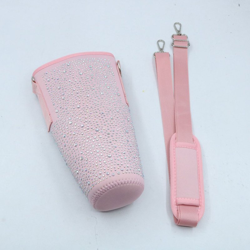 New Neoprene Rhinestone Water Bottle Holder Bag 40 oz Tumbler Bag Tumbler Accessories Bling Water Bottle Carrier With Strap 40oz