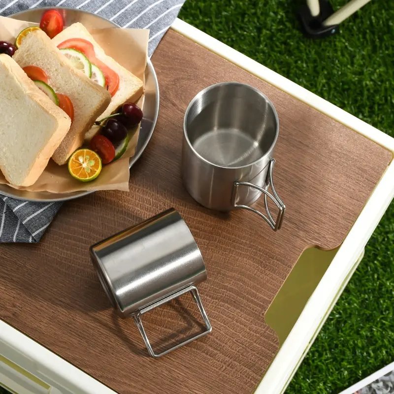 304 Stainless Steel Camping Mug Travel Mug Stainless Steel Cup With Foldable Handle