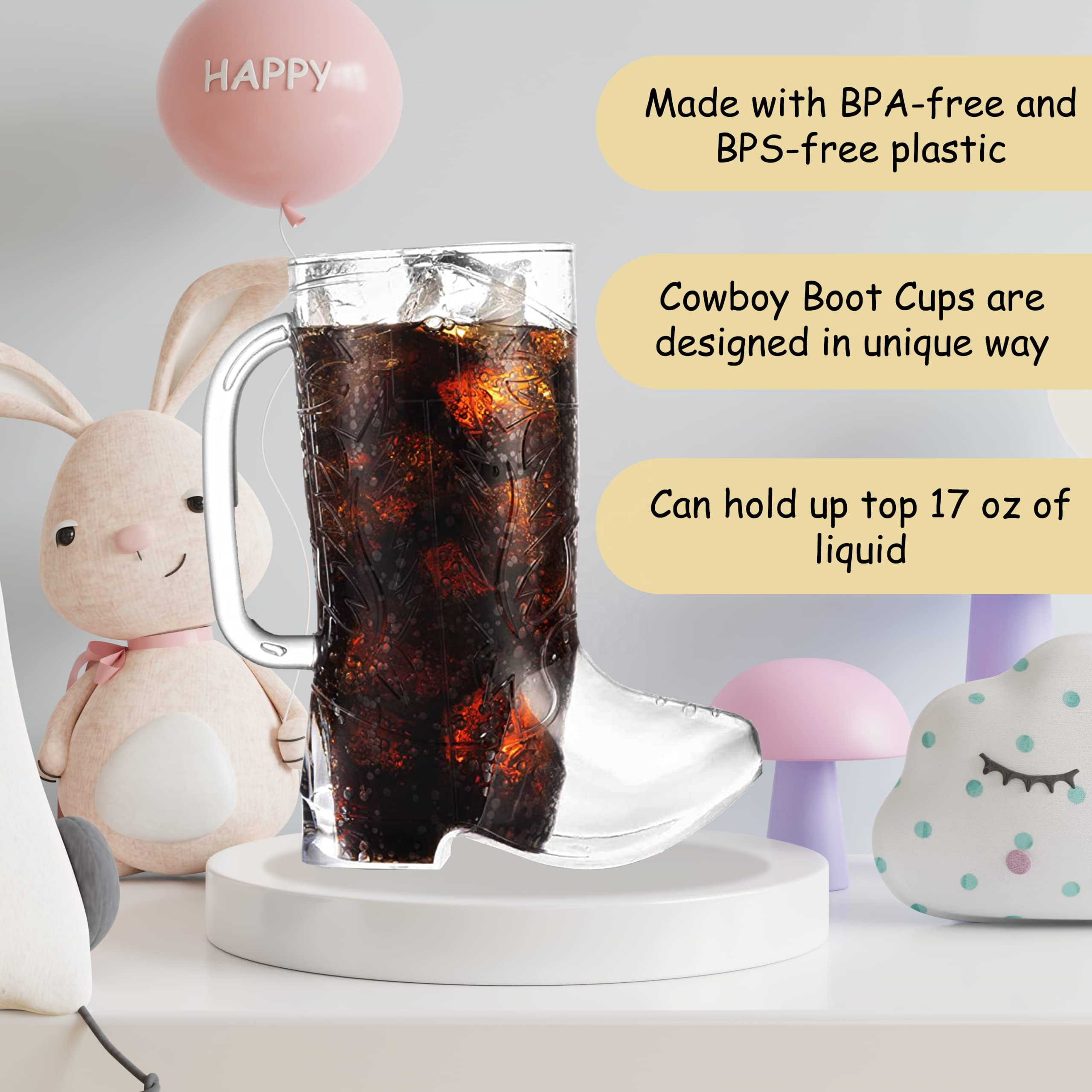 Wholesale 17oz Transparent PS Plastic Cowboy boot beer mugs with Handle for Party Creative Boot Shoes Shaped Boot Mug