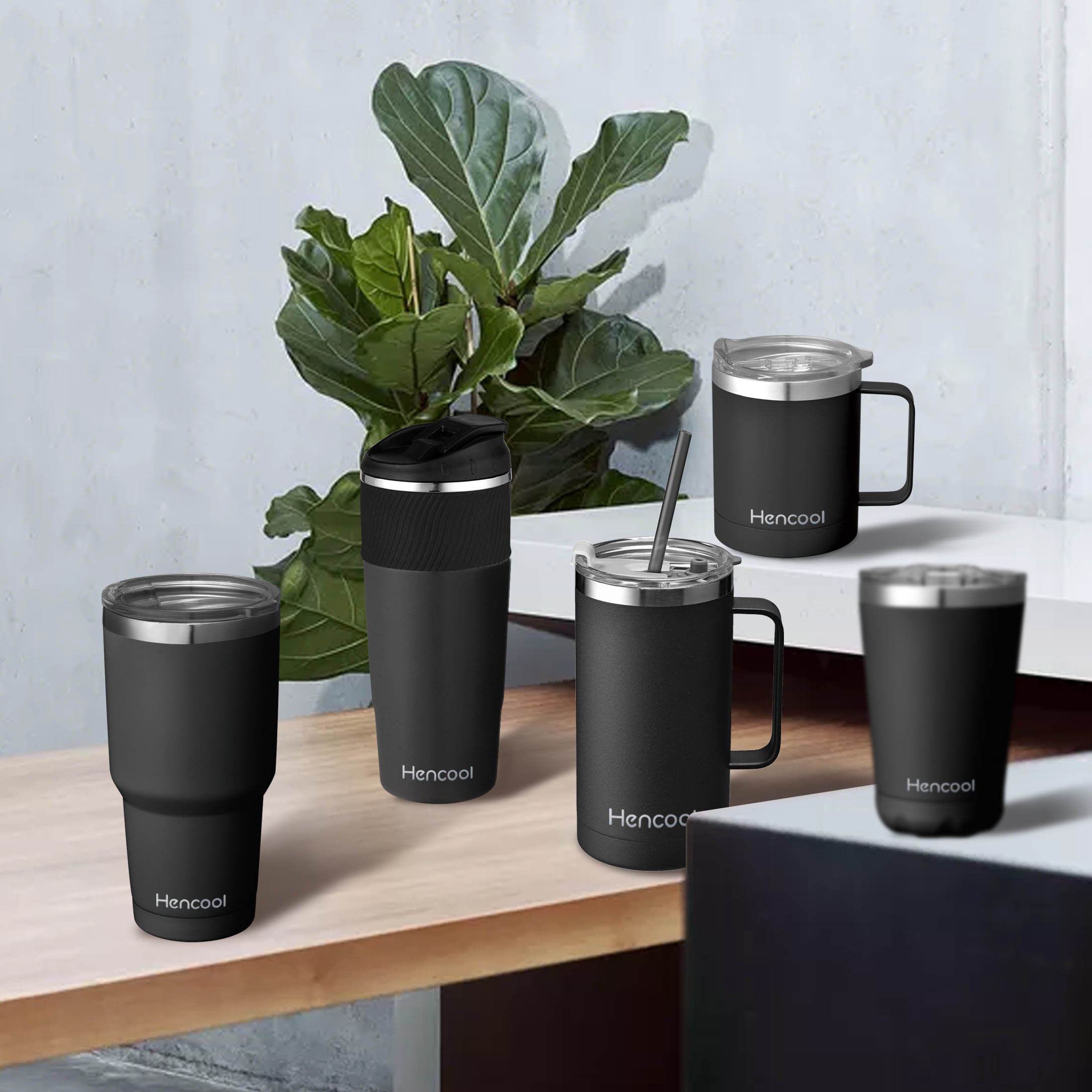 Vacuum flask 12oz stainless steel water bottle custom logo set matte black tumbler insulated coffee travel mug with handle