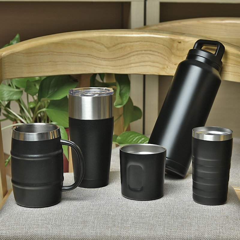 Vacuum flask 12oz stainless steel water bottle custom logo set matte black tumbler insulated coffee travel mug with handle