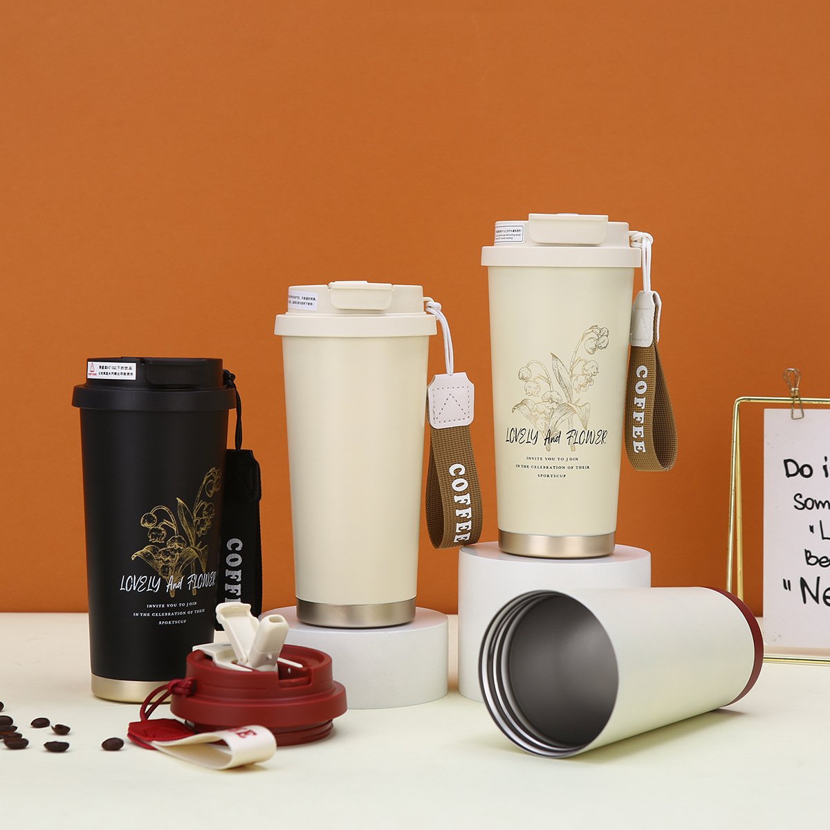 Hot selling 530ml 316 stainless steel travel cup double wall vacuum insulated coffee mug with rope lid